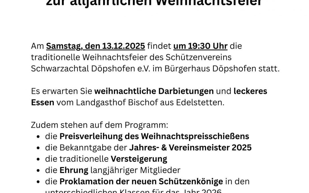 Schützenverein- Einladung Weihnachtsfeier